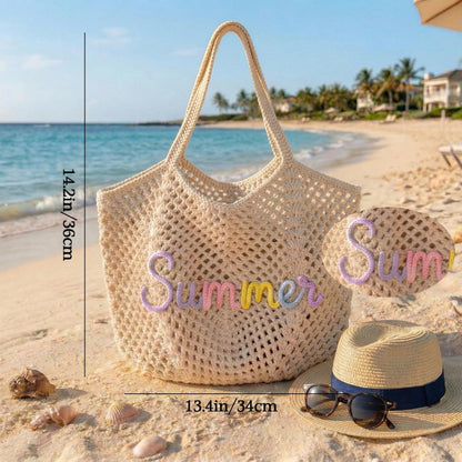Personalized beach tote bag, Crochet beach bags, Bridesmaid Beach Tote