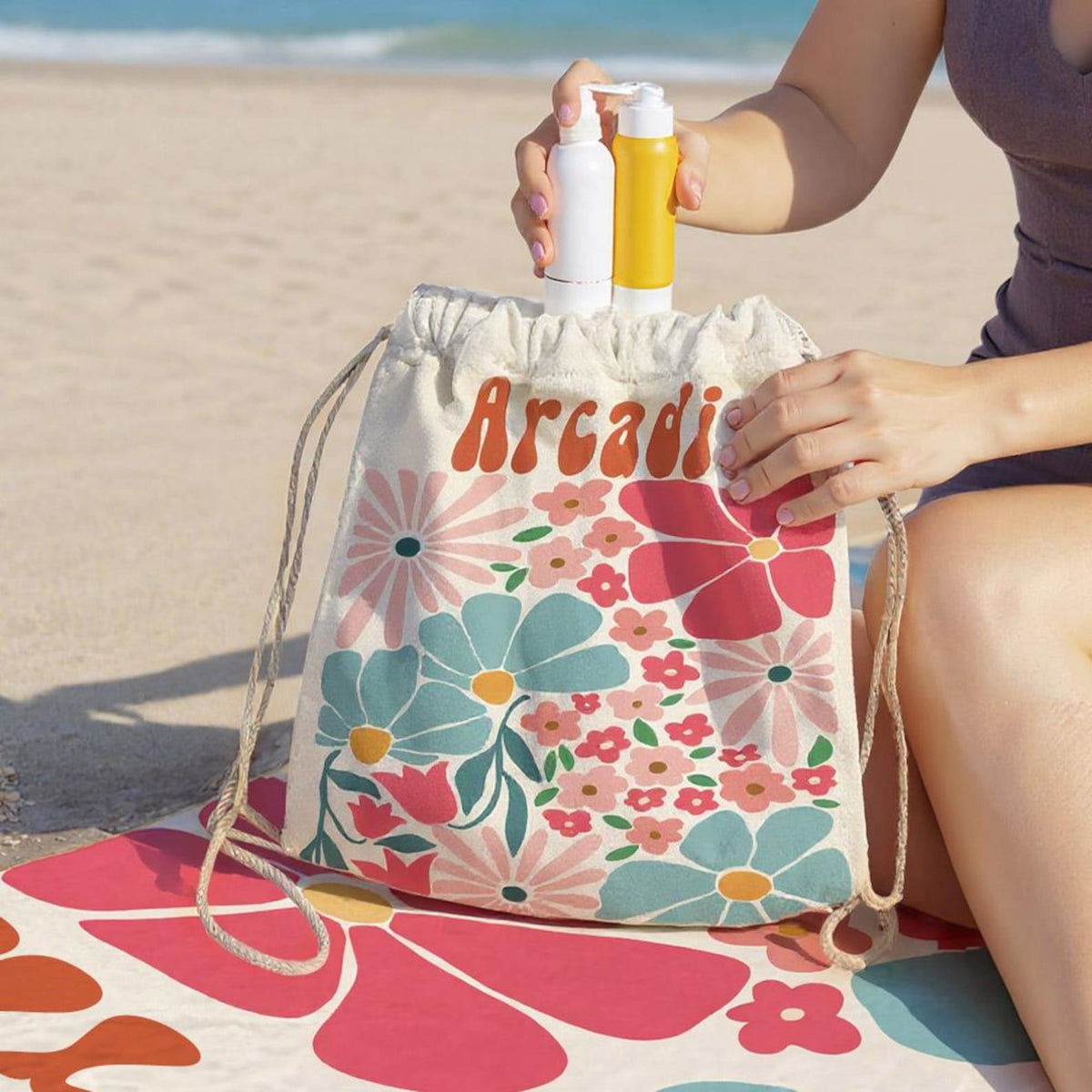 Personalized Oversized Floral Beach Towel—Quick-Dry Multicolor Towel