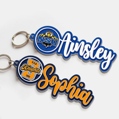Personalized College High School Mascot Keychain With Name, Custom Backpack Accessory