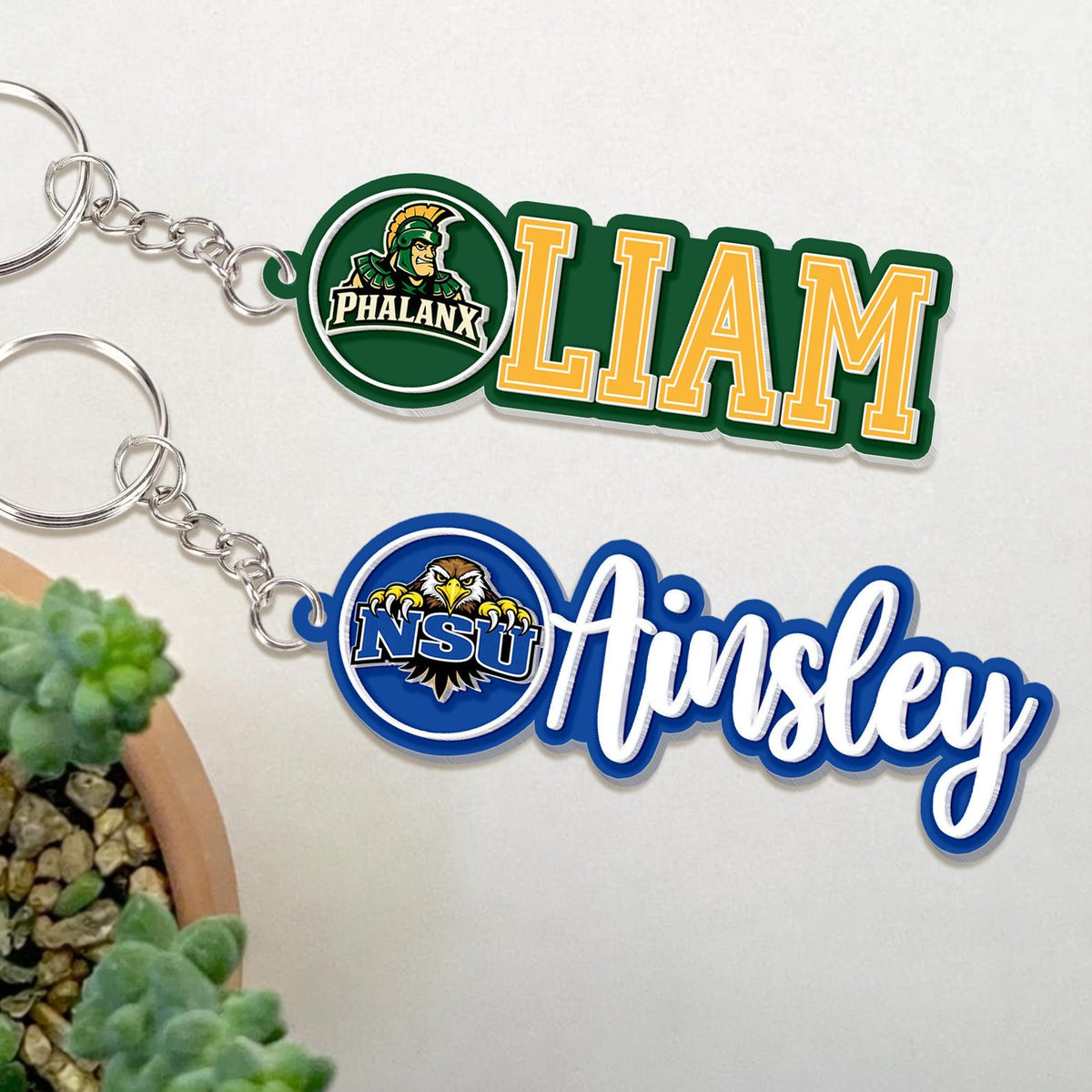 Personalized College High School Mascot Keychain With Name, Custom Backpack Accessory