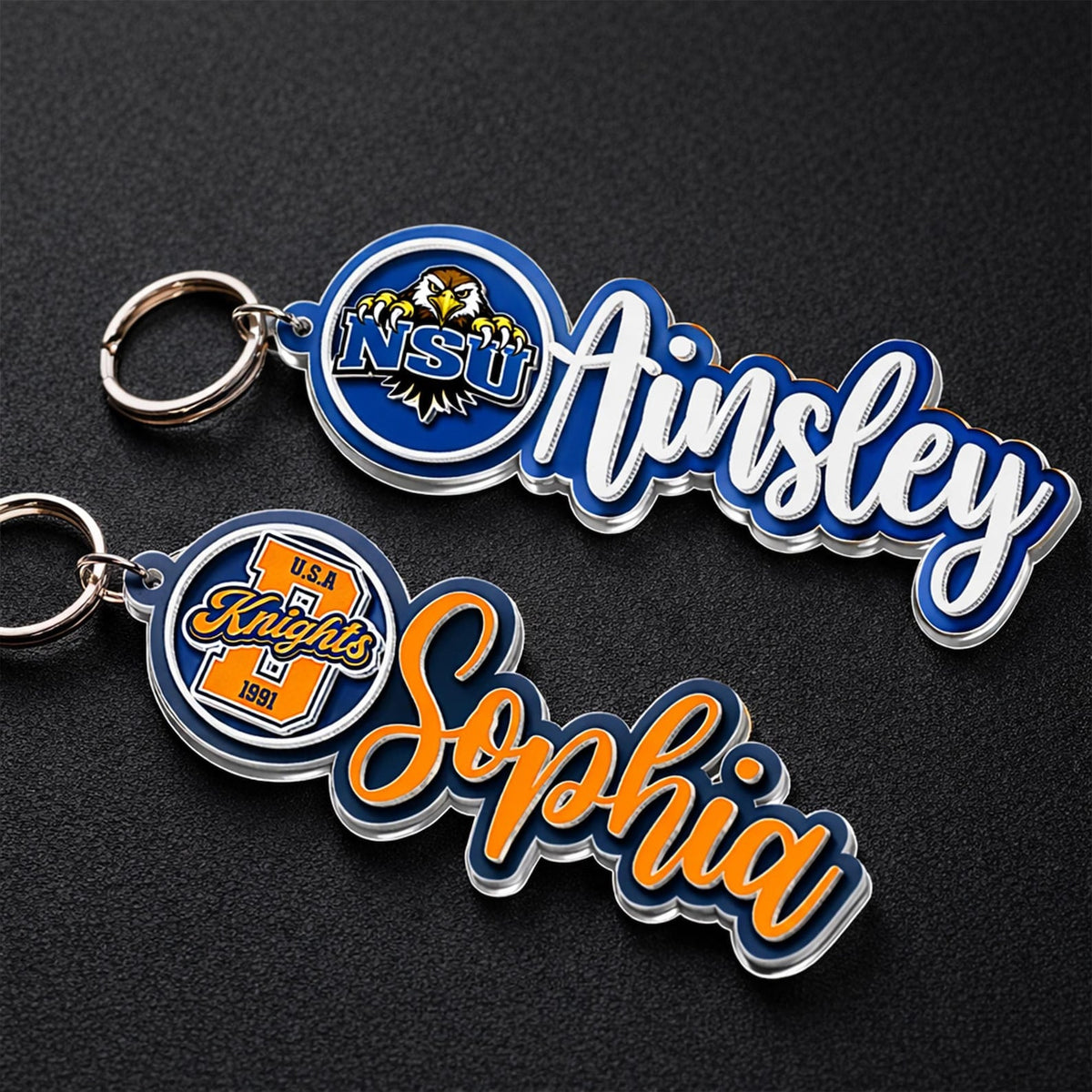 Personalized College High School Mascot Keychain With Name, Custom Backpack Accessory