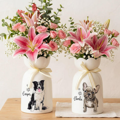Personalized Pet Watercolor Ceramic Flower Vase, Custom Photo Pet Flower Vase