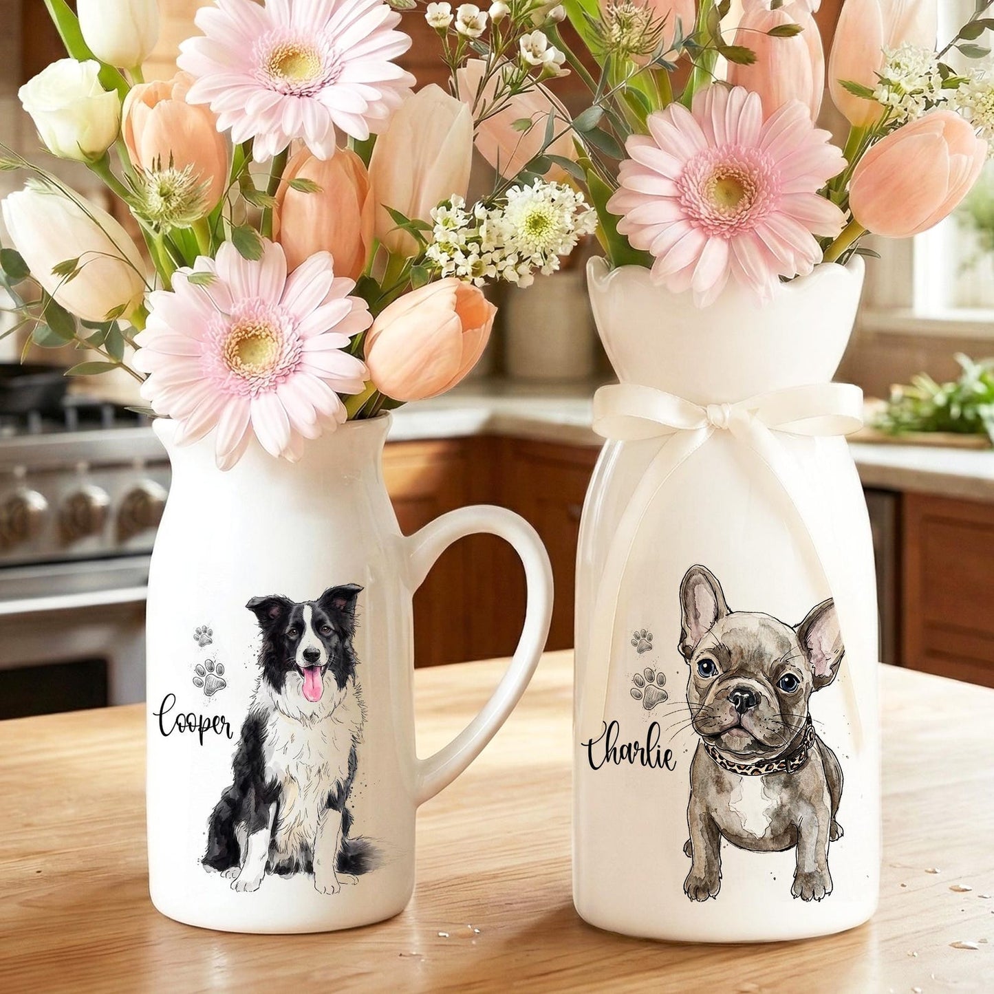 Personalized Pet Watercolor Ceramic Flower Vase, Custom Photo Pet Flower Vase