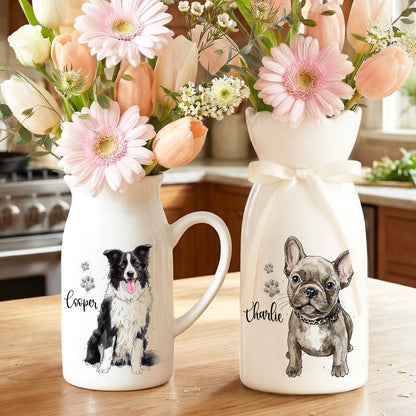 Personalized Pet Watercolor Ceramic Flower Vase, Custom Photo Pet Flower Vase