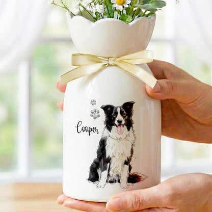 Personalized Pet Watercolor Ceramic Flower Vase, Custom Photo Pet Flower Vase
