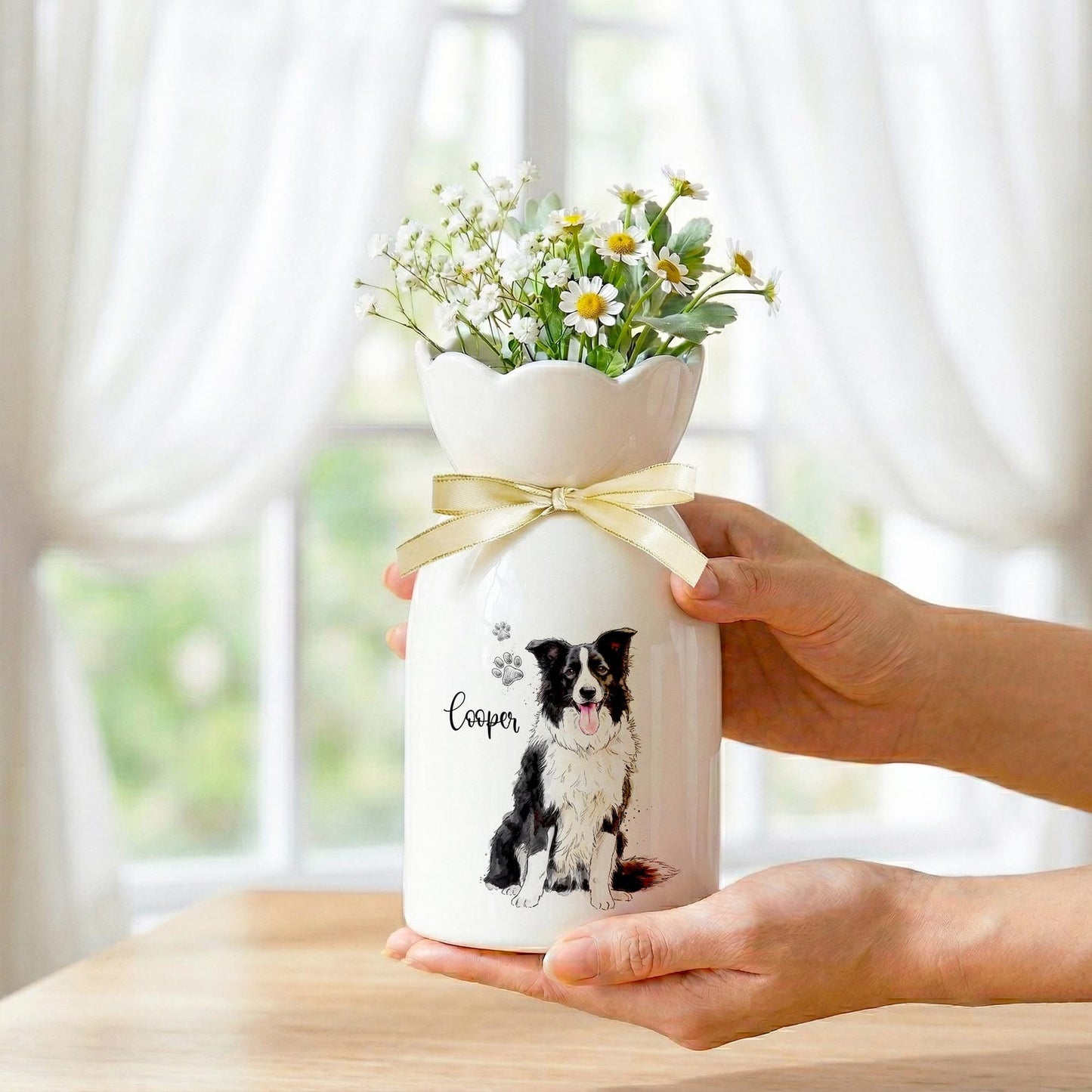 Personalized Pet Watercolor Ceramic Flower Vase, Custom Photo Pet Flower Vase