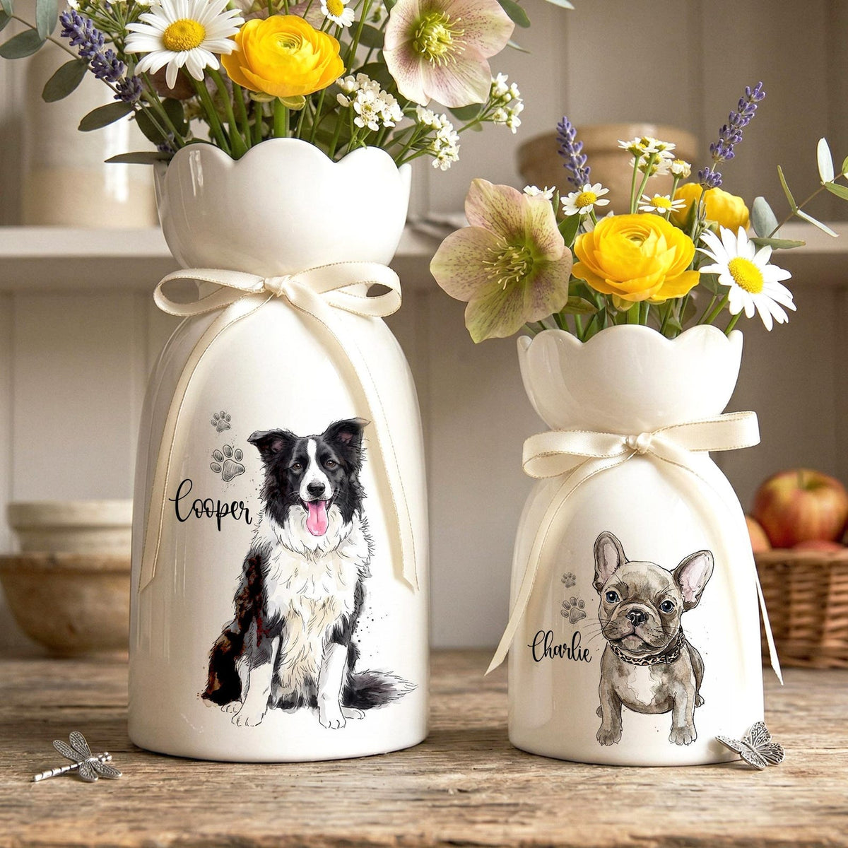 Personalized Pet Watercolor Ceramic Flower Vase, Custom Photo Pet Flower Vase