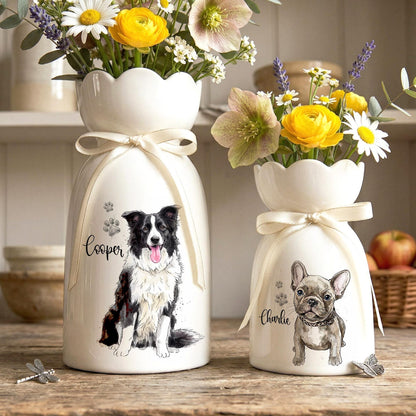 Personalized Pet Watercolor Ceramic Flower Vase, Custom Photo Pet Flower Vase
