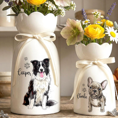 Personalized Pet Watercolor Ceramic Flower Vase, Custom Photo Pet Flower Vase