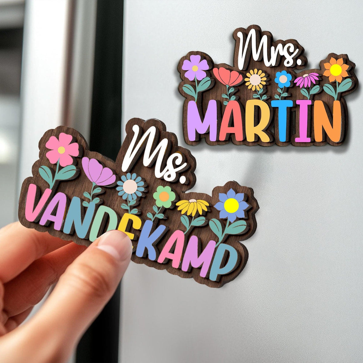 Personalized Teacher Name Magnet: Custom Wildflower Gift