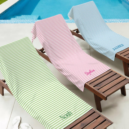 Personalized Striped Beach Towel, Custom Name Pool Towel
