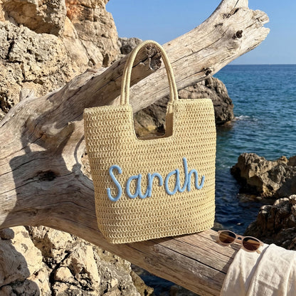 Personalized Pool Bag, Custom Straw Beach Tote, Girls Trip Gifts