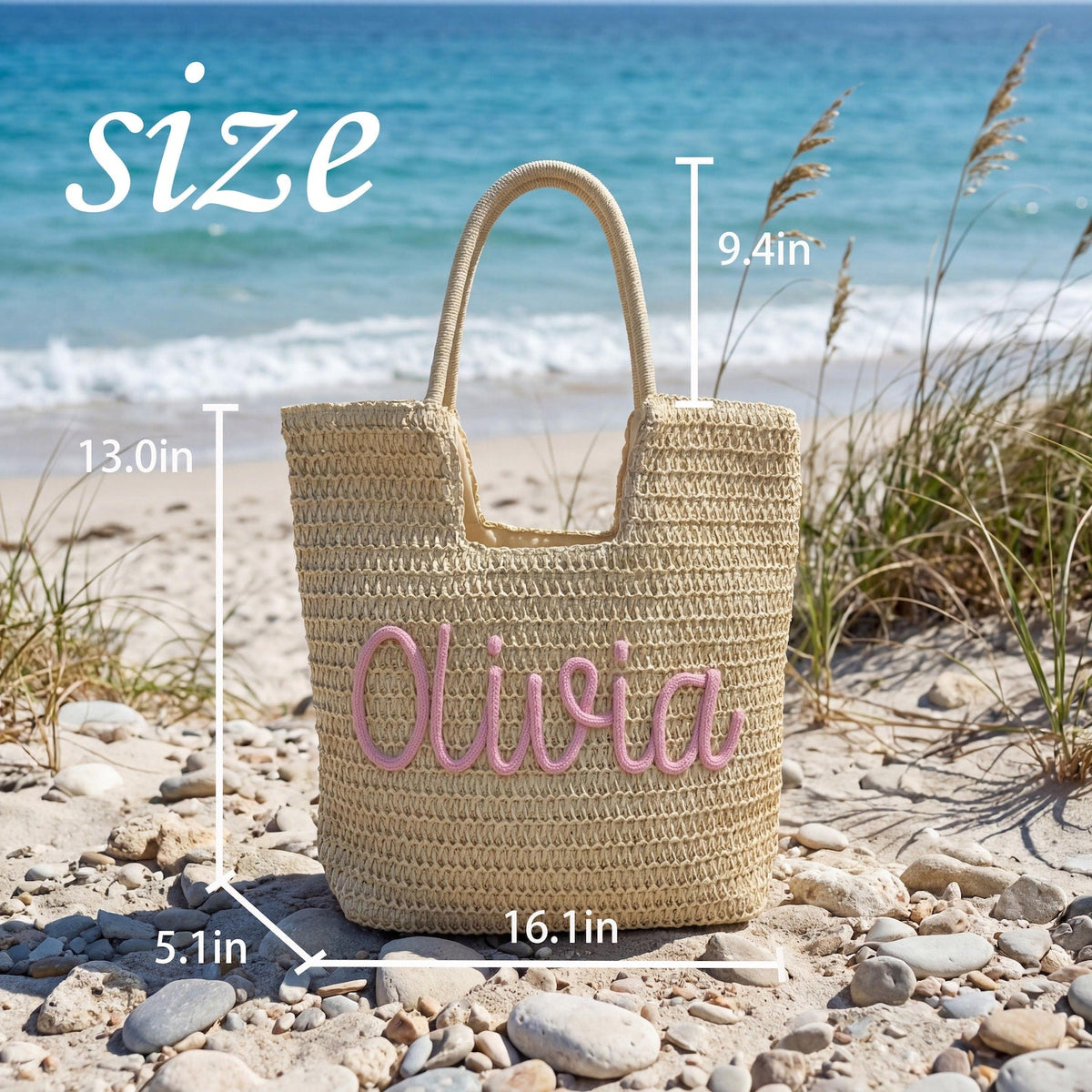 Personalized Pool Bag, Custom Straw Beach Tote, Girls Trip Gifts