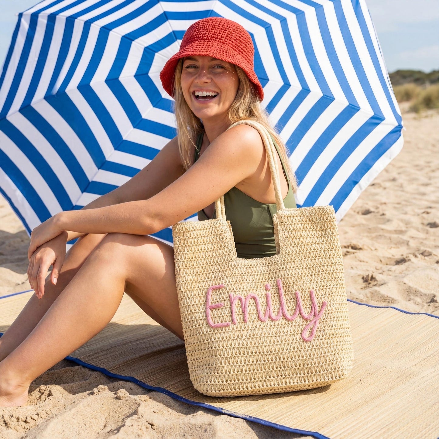 Personalized Pool Bag, Custom Straw Beach Tote, Girls Trip Gifts