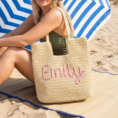 Personalized Pool Bag, Custom Straw Beach Tote, Girls Trip Gifts