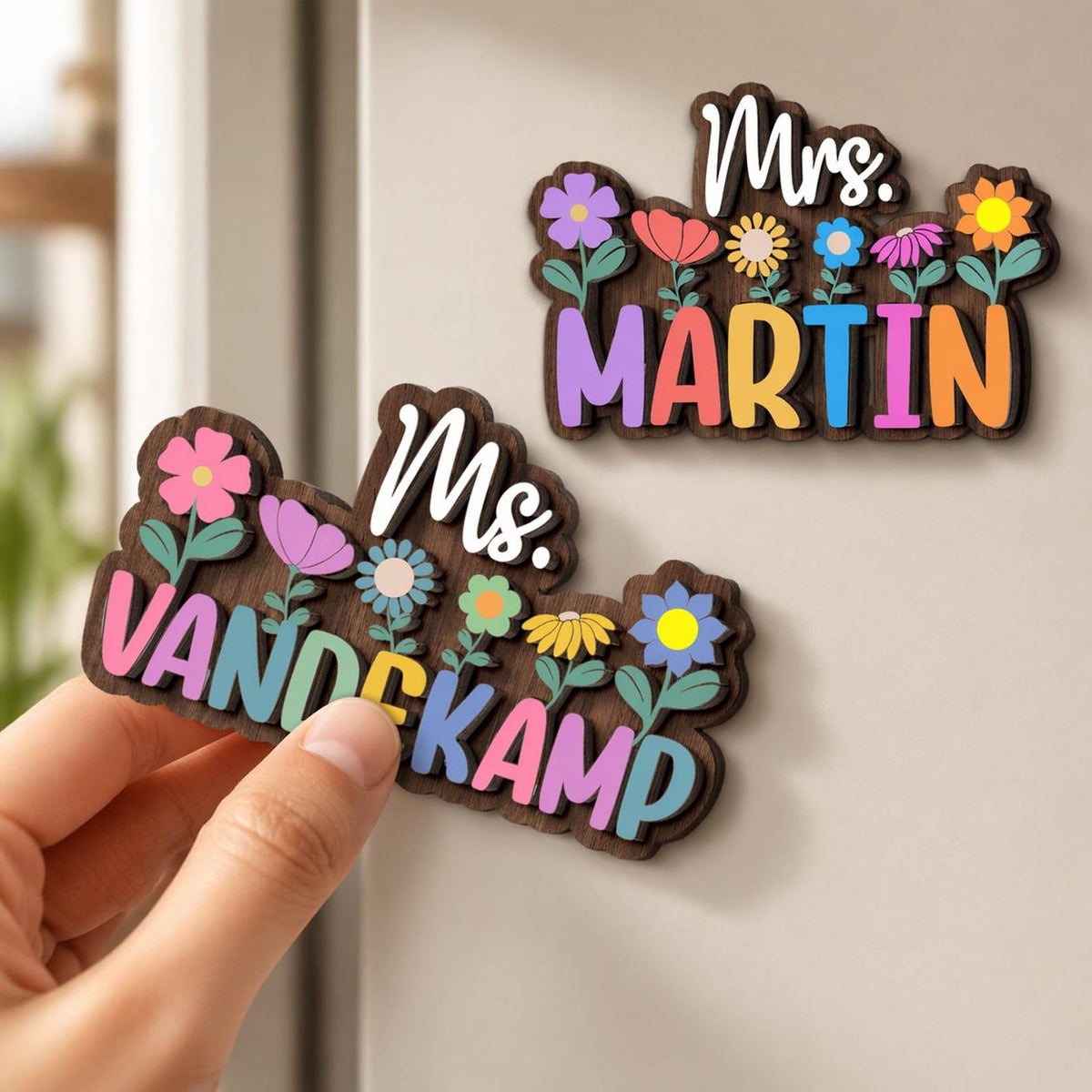 Personalized Teacher Name Magnet: Custom Wildflower Gift