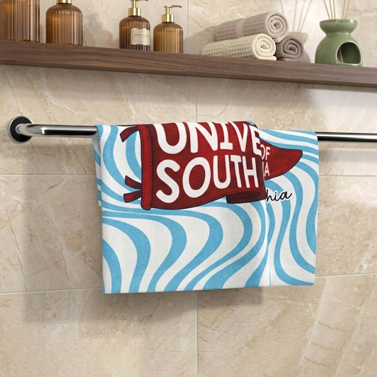 Personalized College Beach Towel,Custom Pennant Flag,Best Team Ever Gift,School Spirit Striped Towel