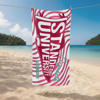 Personalized College Beach Towel,Custom Pennant Flag,Best Team Ever Gift,School Spirit Striped Towel