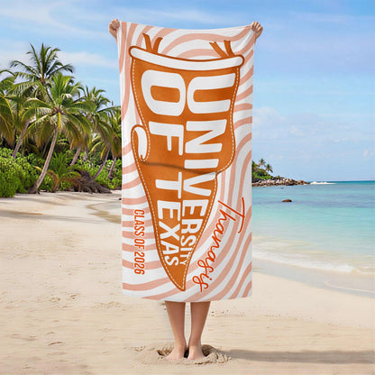 Personalized College Beach Towel,Custom Pennant Flag,Best Team Ever Gift,School Spirit Striped Towel