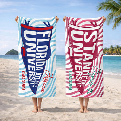 Personalized College Beach Towel,Custom Pennant Flag,Best Team Ever Gift,School Spirit Striped Towel
