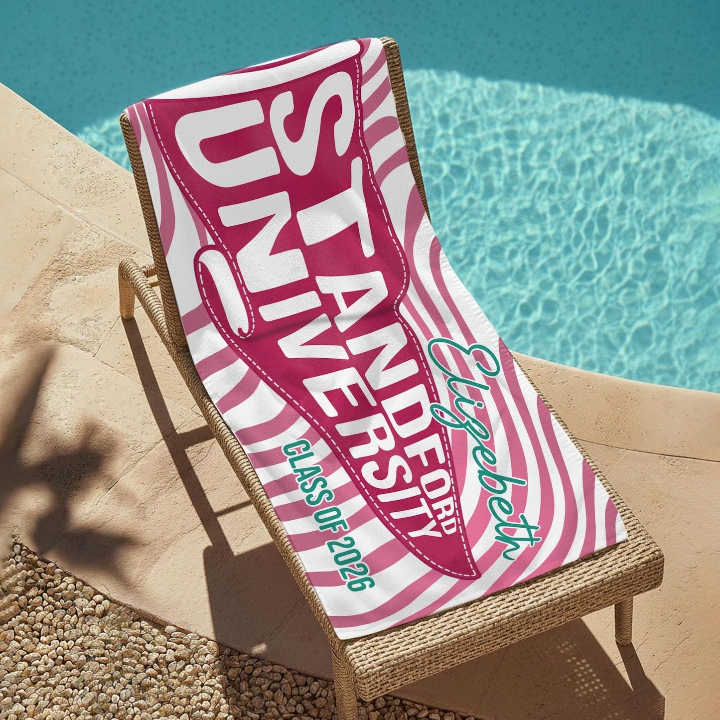 Personalized College Beach Towel,Custom Pennant Flag,Best Team Ever Gift,School Spirit Striped Towel
