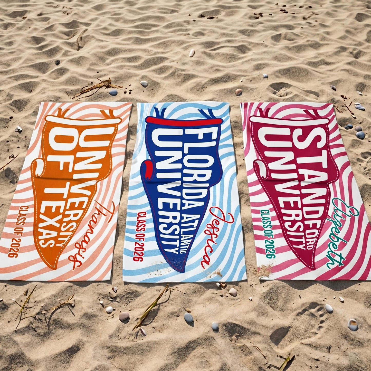 Personalized College Beach Towel,Custom Pennant Flag,Best Team Ever Gift,School Spirit Striped Towel
