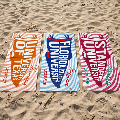 Personalized College Beach Towel,Custom Pennant Flag,Best Team Ever Gift,School Spirit Striped Towel