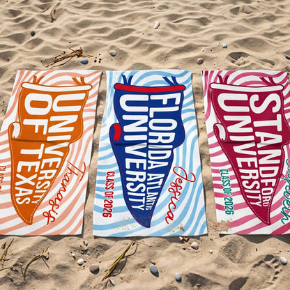 Personalized College Beach Towel,Custom Pennant Flag,Best Team Ever Gift,School Spirit Striped Towel