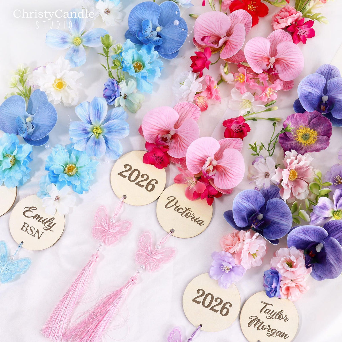Personalized Floral Graduation Stole, Floral Graduation Lei with Tag, Class of 2026