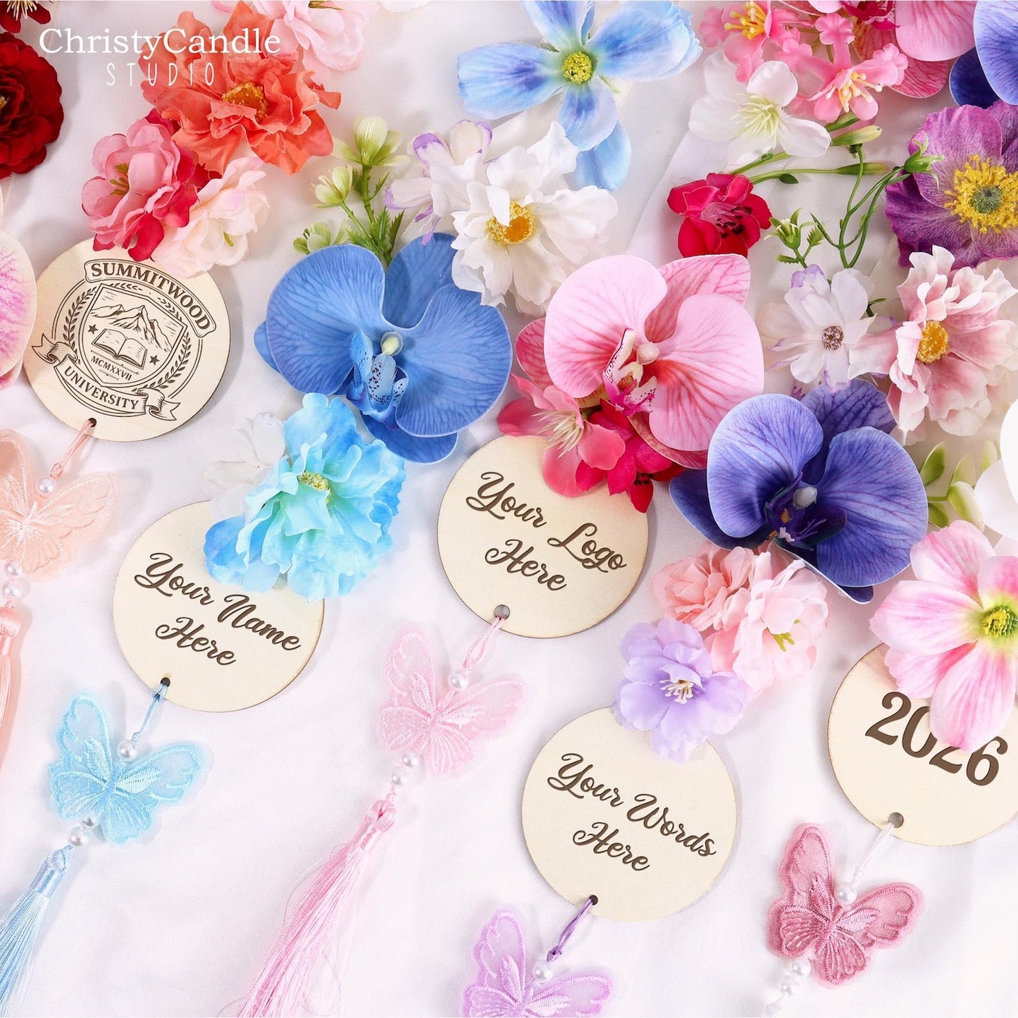 Personalized Floral Graduation Stole, Floral Graduation Lei with Tag, Class of 2026