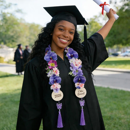 Personalized Floral Graduation Stole, Floral Graduation Lei with Tag, Class of 2026