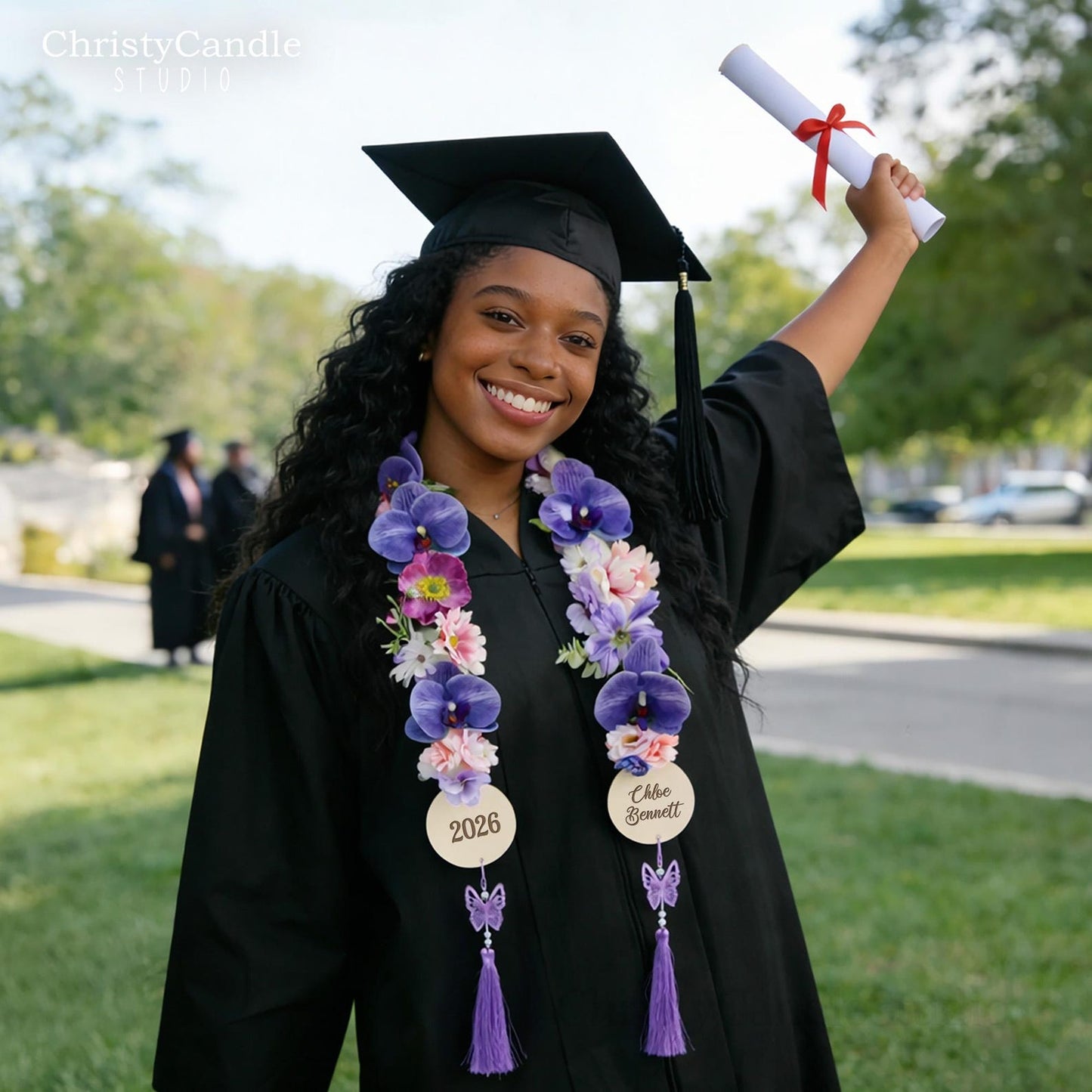 Personalized Floral Graduation Stole, Floral Graduation Lei with Tag, Class of 2026