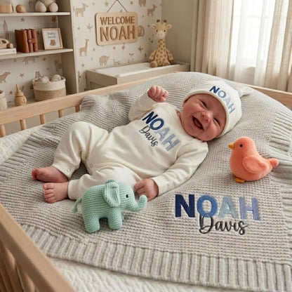 Rainbow Gradient Personalized Baby Romper Set, Custom Name Embroidered Organic Cotton Newborn Outfit