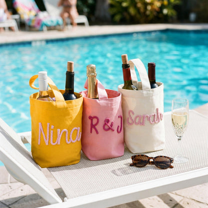 Personalized Wine Tote Bag, Custom Chenille Monogram Wine Carrier
