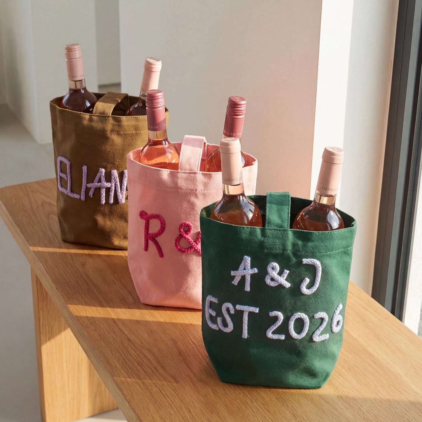 Personalized Wine Tote Bag, Custom Chenille Monogram Wine Carrier