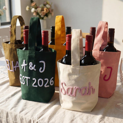 Personalized Wine Tote Bag, Custom Chenille Monogram Wine Carrier