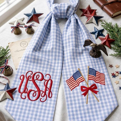 Custom Monogram Patriotic Wreath Sash, USA Flag Bow