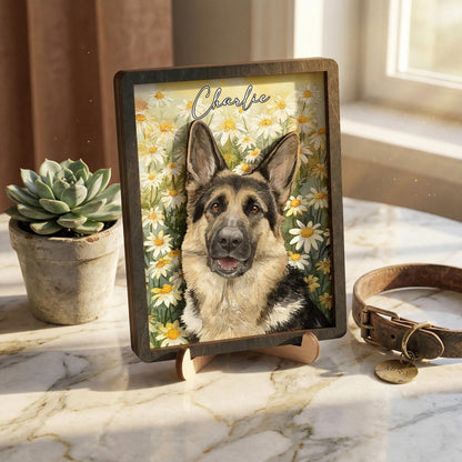 Personalized Pet Memorial Frame With Collar Holder, 3D Memorial Pet Floral Collar Holder Sign