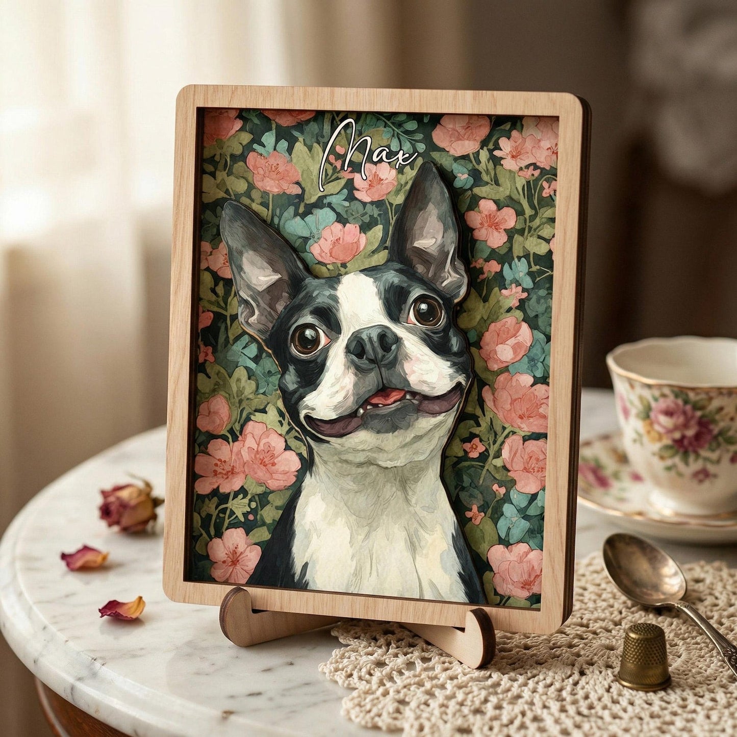 Personalized Pet Memorial Frame With Collar Holder, 3D Memorial Pet Floral Collar Holder Sign