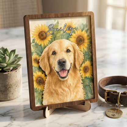 Personalized Pet Memorial Frame With Collar Holder, 3D Memorial Pet Floral Collar Holder Sign