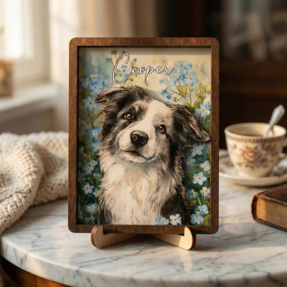 Personalized Pet Memorial Frame With Collar Holder, 3D Memorial Pet Floral Collar Holder Sign
