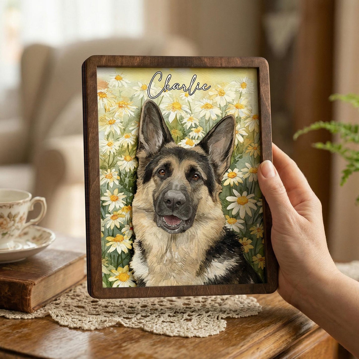 Personalized Pet Memorial Frame With Collar Holder, 3D Memorial Pet Floral Collar Holder Sign