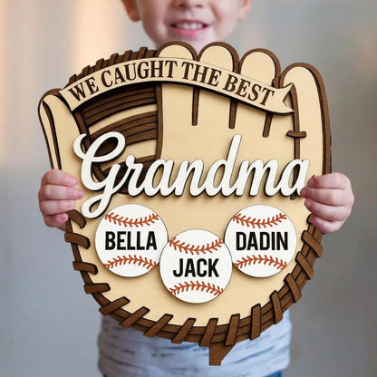 Personalized Baseball Mom Sign: Custom Kids Names Softball Glove Plaque