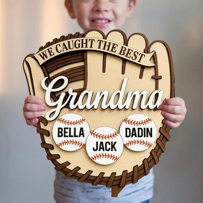 Personalized Baseball Mom Sign: Custom Kids Names Softball Glove Plaque