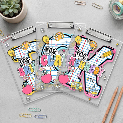 Personalized Initial Teacher Name Clipboard, School Supplies, Back To School Teacher Gift