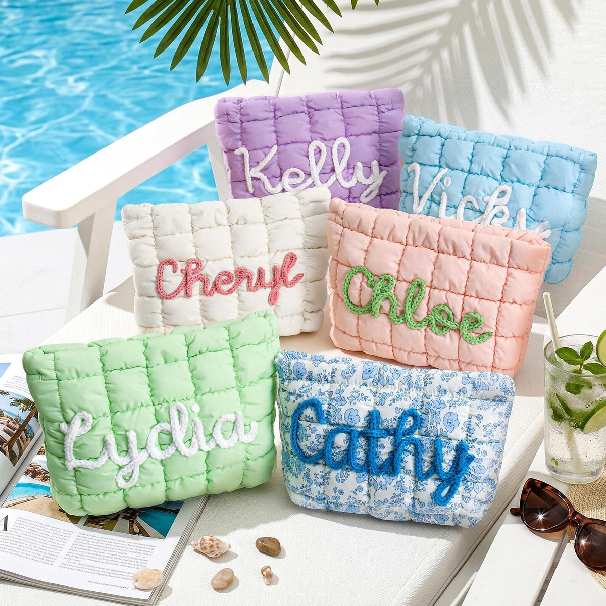 Personalized Quilted Nylon Makeup Bag,Custom Quilted Zipper Pouch
