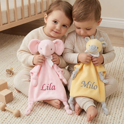 Personalized Twin Baby Loveys, Custom Animal Security Blanket, Soft Baby Comforter
