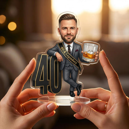 Birthday Caricature Standee & Cake Topper, Personalised from Your Photo, 30th 40th 50th 60th
