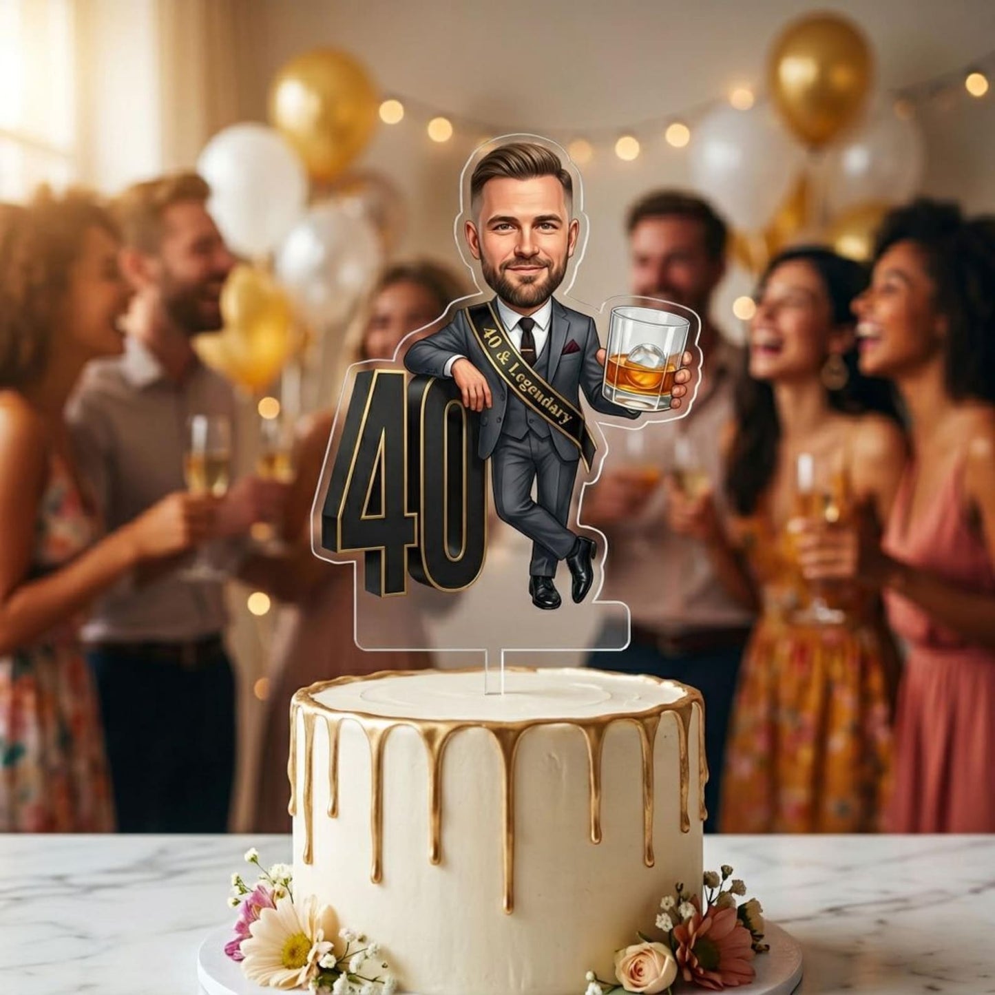 Birthday Caricature Standee & Cake Topper, Personalised from Your Photo, 30th 40th 50th 60th