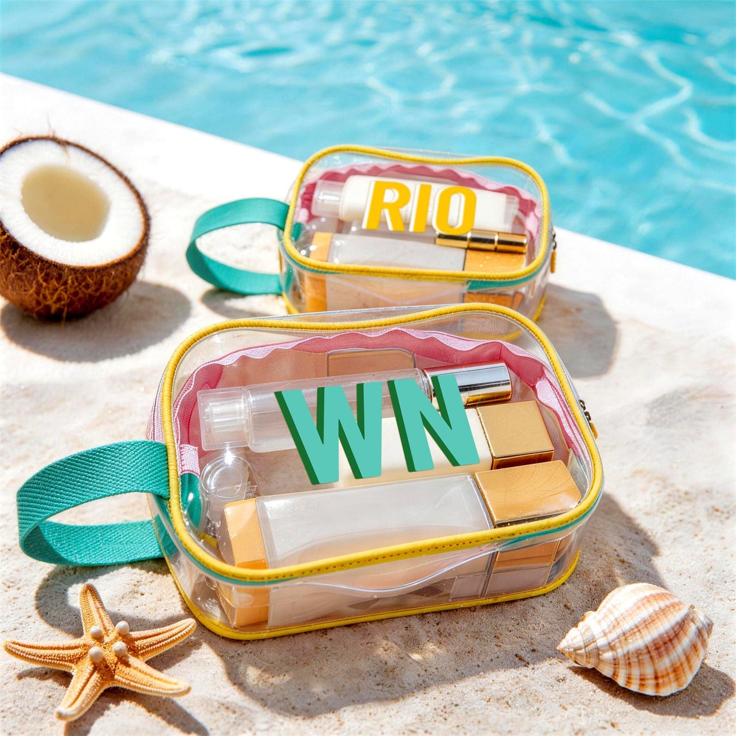 Personalized Clear PVC Beach Bag, Custom Name Pool Bag, Waterproof Wet Dry Organizer